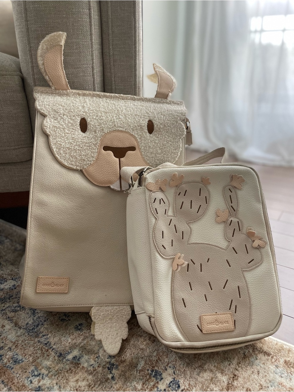 Kids Cream Animal Backpack and Matching Lunch Bag Set